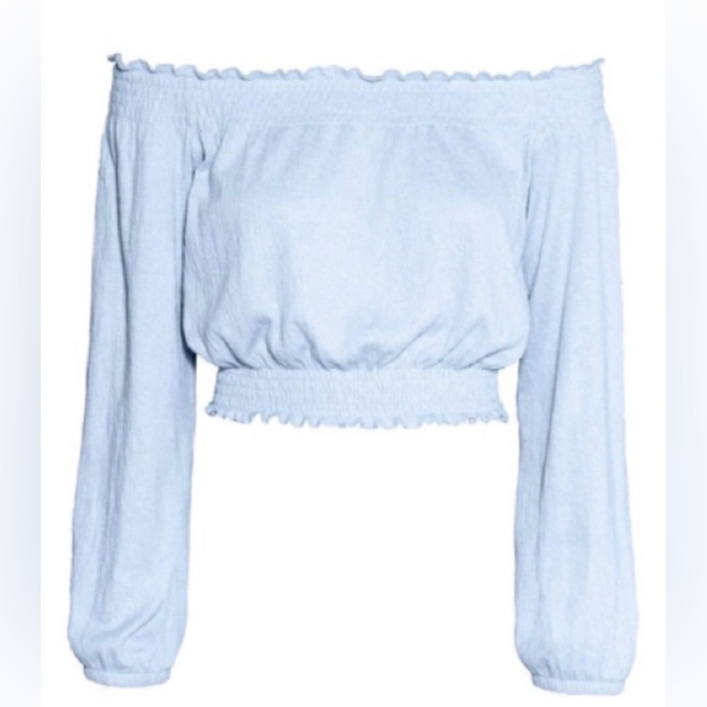 H&M Divided Light Blue Off-Shoulder Long Sleeve Crop Top